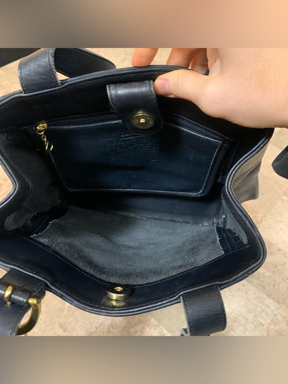 Coach Vintage Waverly SoHo Buckle Bag Shoulder Purse Navy Blue Brass Gold Tone! - Picture 11 of 16